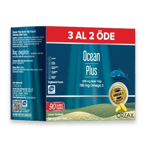 Orzax Ocean Plus Limon Aromalı Takviye Edici 90 Kapsül - 3 Al 2 Öde