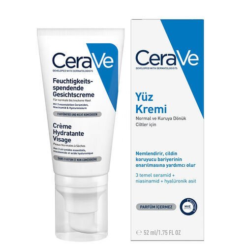 CeraVe Nemlendirici Yüz Kremi-Kuru Ciltler İçin Seramid Ve Hyalüronik Asit İçerikli 52 ml