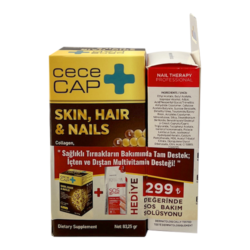 Cececap Skin Hair Nails Takviye Edici Gıda 90 Kapsül + Eveline Cosmetics SOS  Bakım Solüsyonu HEDİYE