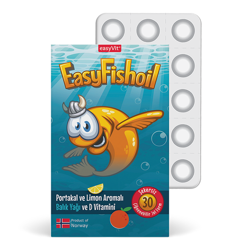 Easy Fish Oil Portakal ve Limon Aromalı Balık Yağı ve D Vitamini 30 Çiğnenebilir Form