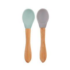 OiOi Bambu Saplı Mama Kaşığı 9 Ay+ Aqua Green - Grey
