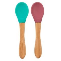 OiOi 2 Li Bambu Saplı Mama Kaşığı 9 Ay+ Aqua Green - Velvet Rose