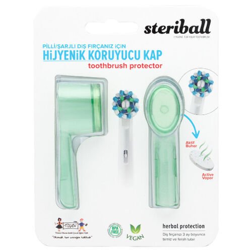 Steriball Pilli veya Şarjlı Diş Fırçaları İçin Hijyenik Diş Fırçası Kabı - Yeşil