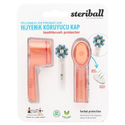 Steriball Pilli veya Şarjlı Diş Fırçaları İçin Hijyenik Diş Fırçası Kabı - Turuncu