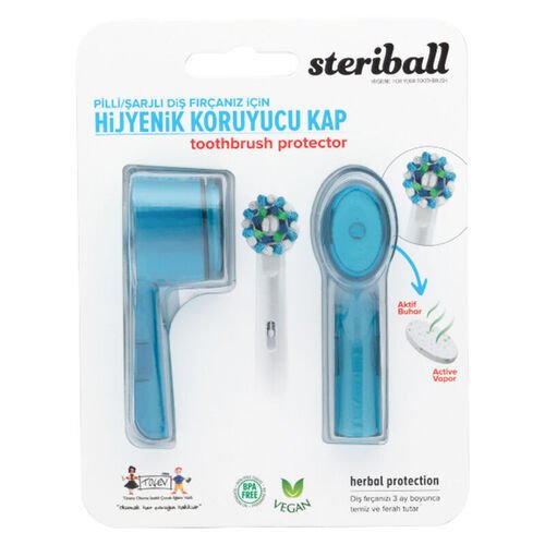 Steriball Pilli veya Şarjlı Diş Fırçaları İçin Hijyenik Diş Fırçası Kabı - Mavi